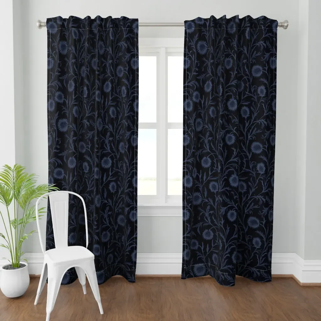 Dark Academia Floral Curtain Panel - Dusty Blue product