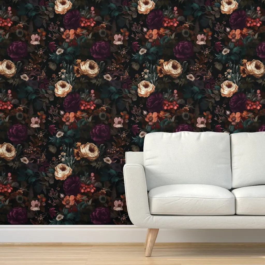Dark Academia Florals Peel and Stick Wallpaper - Burgundy product