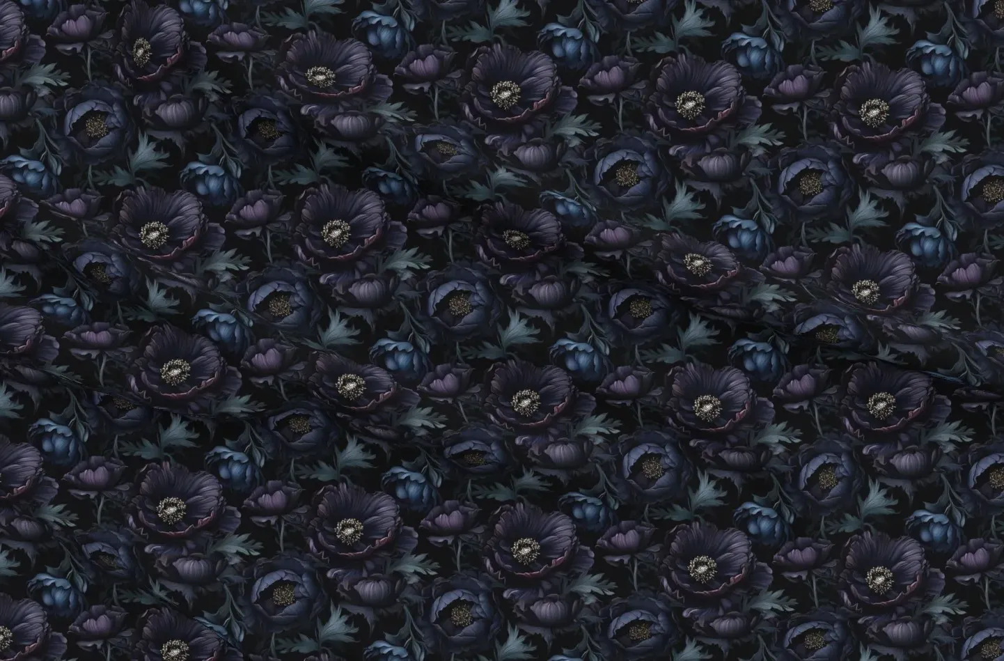 Dark Academia Gothic Floral Fabric by the Yard - Dark Blue product