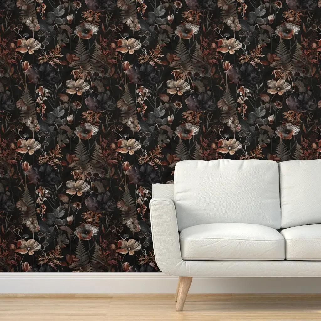 Dark Academia Moody Florals Peel and Stick Wallpaper - Dark Burgundy product