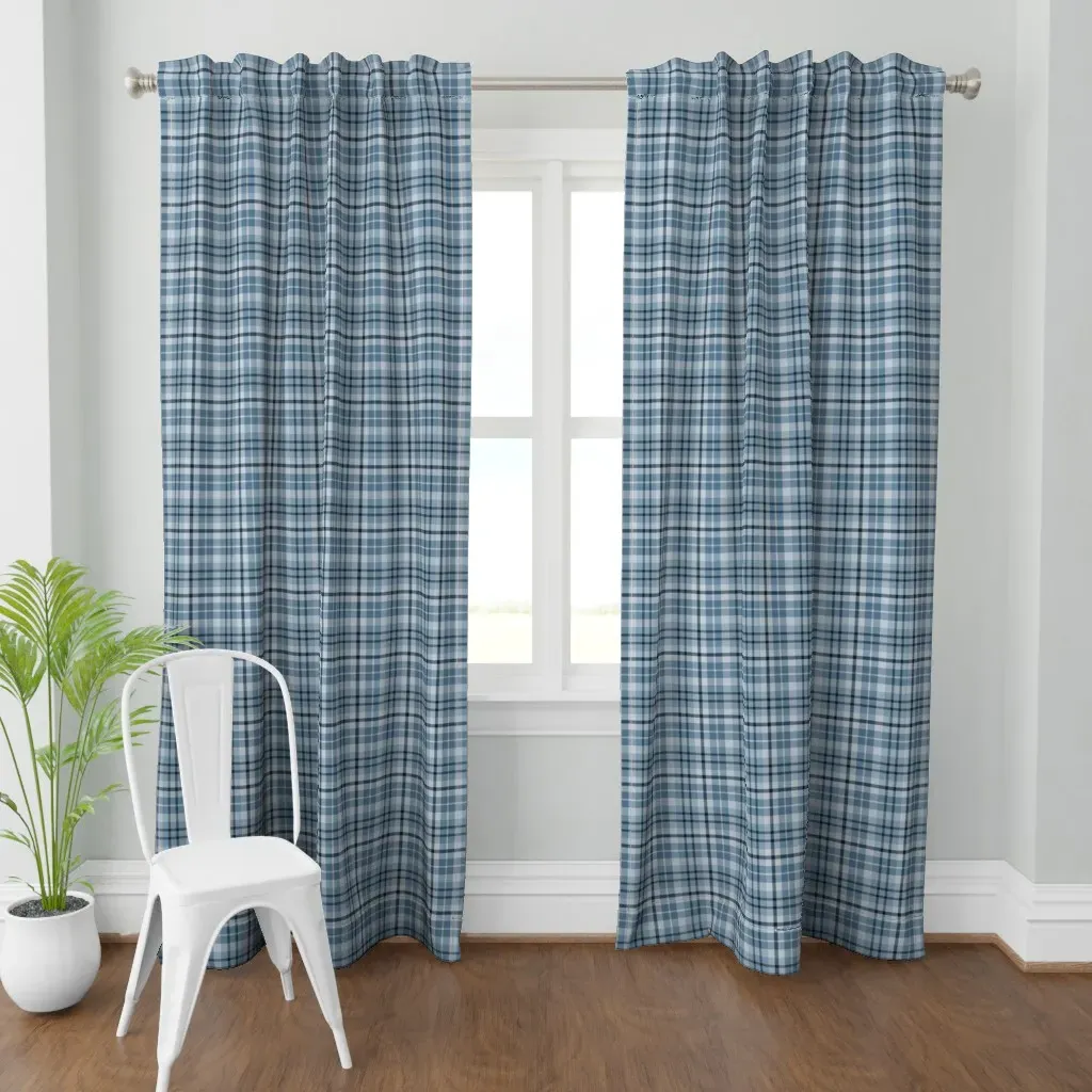 Dark Academia Plaid Curtain Panel - Blue product