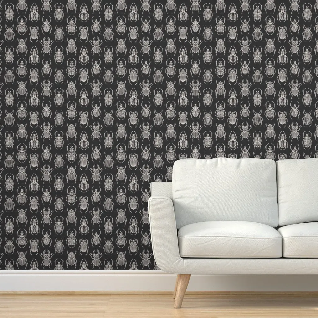 Dark Academy Beetles Peel and Stick Wallpaper - White product