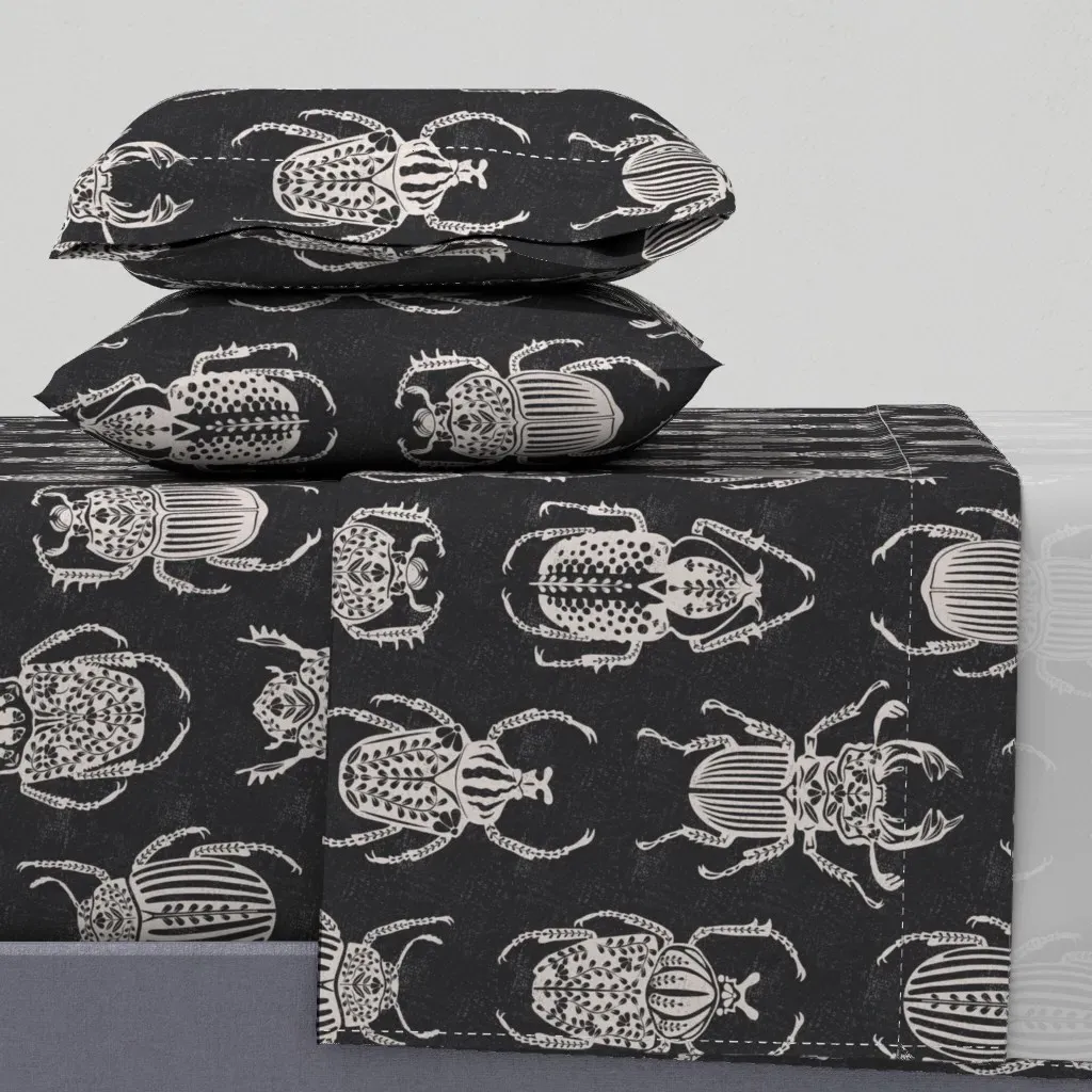 Dark Academy Beetles Twin XL Sheet Set - White product