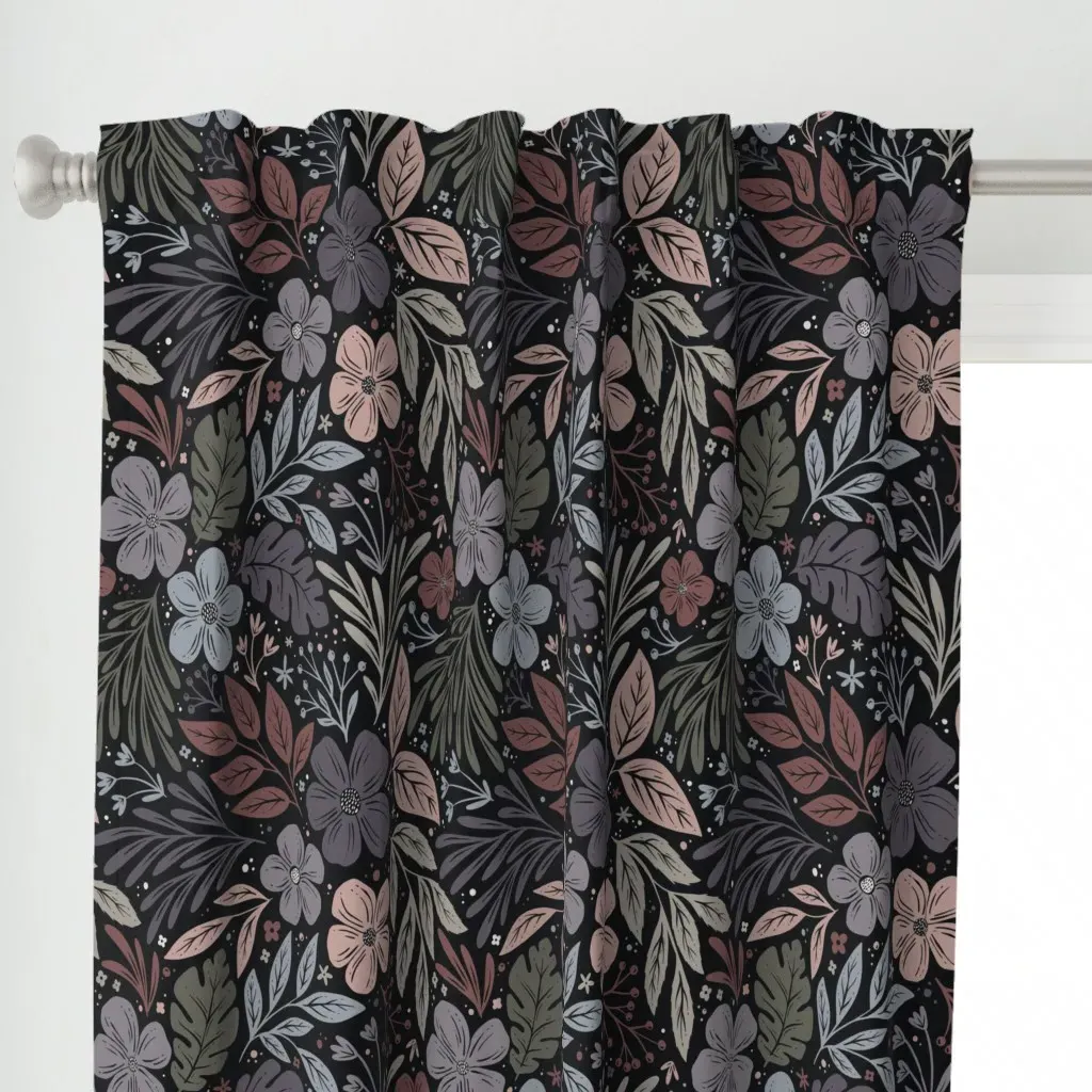 Dark and Moody Floral Curtain Panel - Dusty Rose alternate view