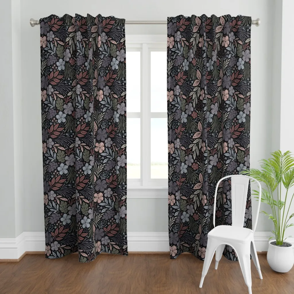 Dark and Moody Floral Curtain Panel - Dusty Rose product