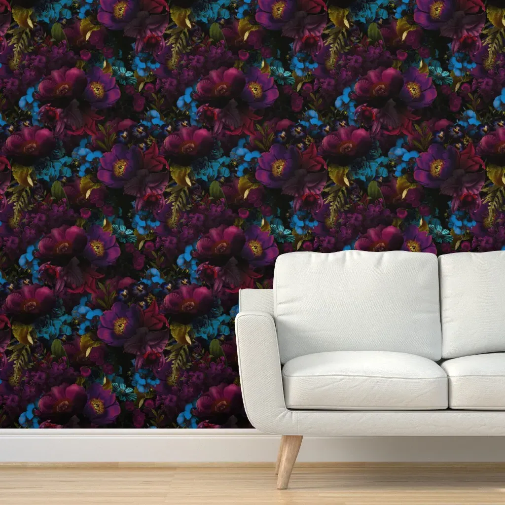 Dark Baroque Peonies Gothic Floral Peel and Stick Wallpaper - Pink product