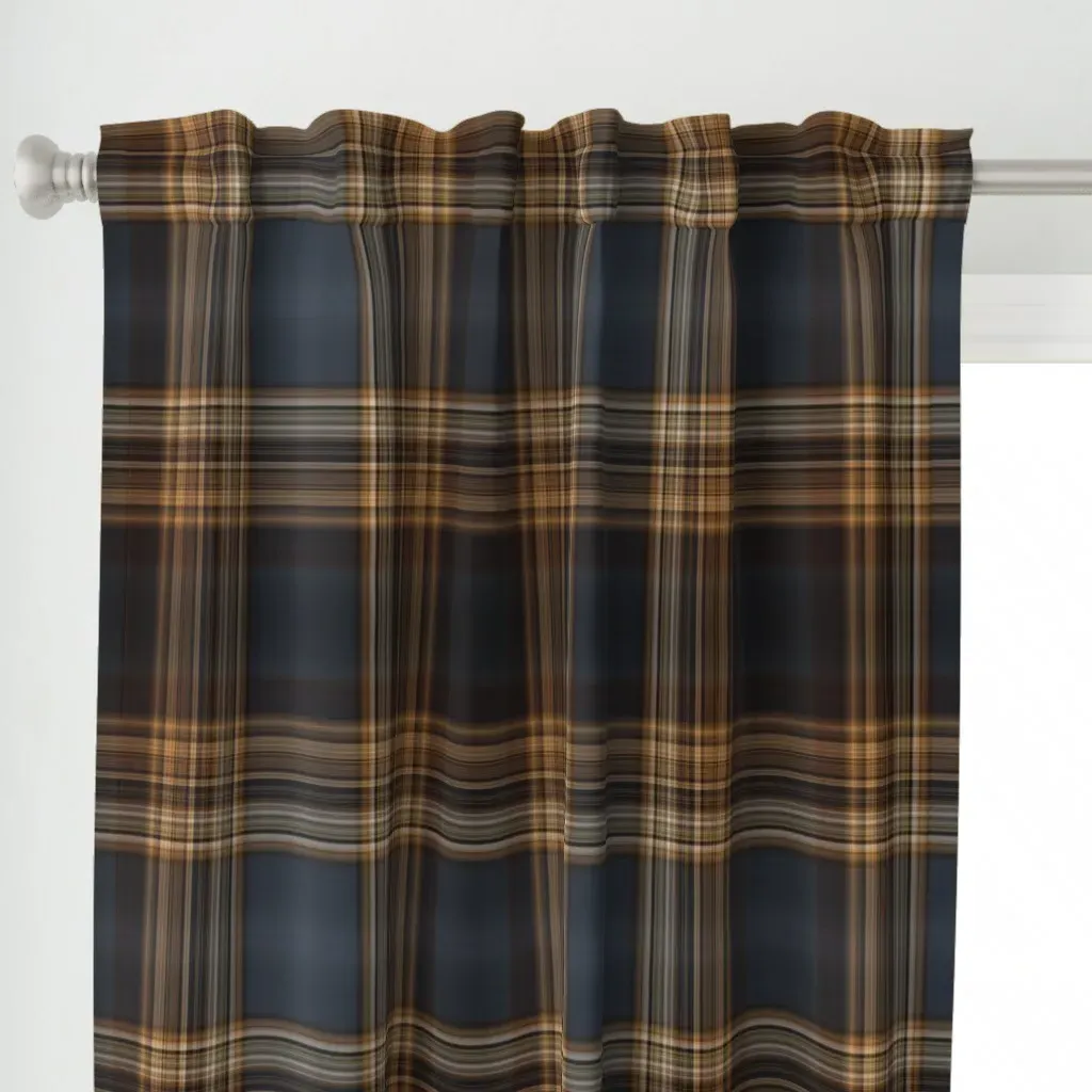 Dark Blue and Brown Fine Curtain Panel - Dark Gray alternate view