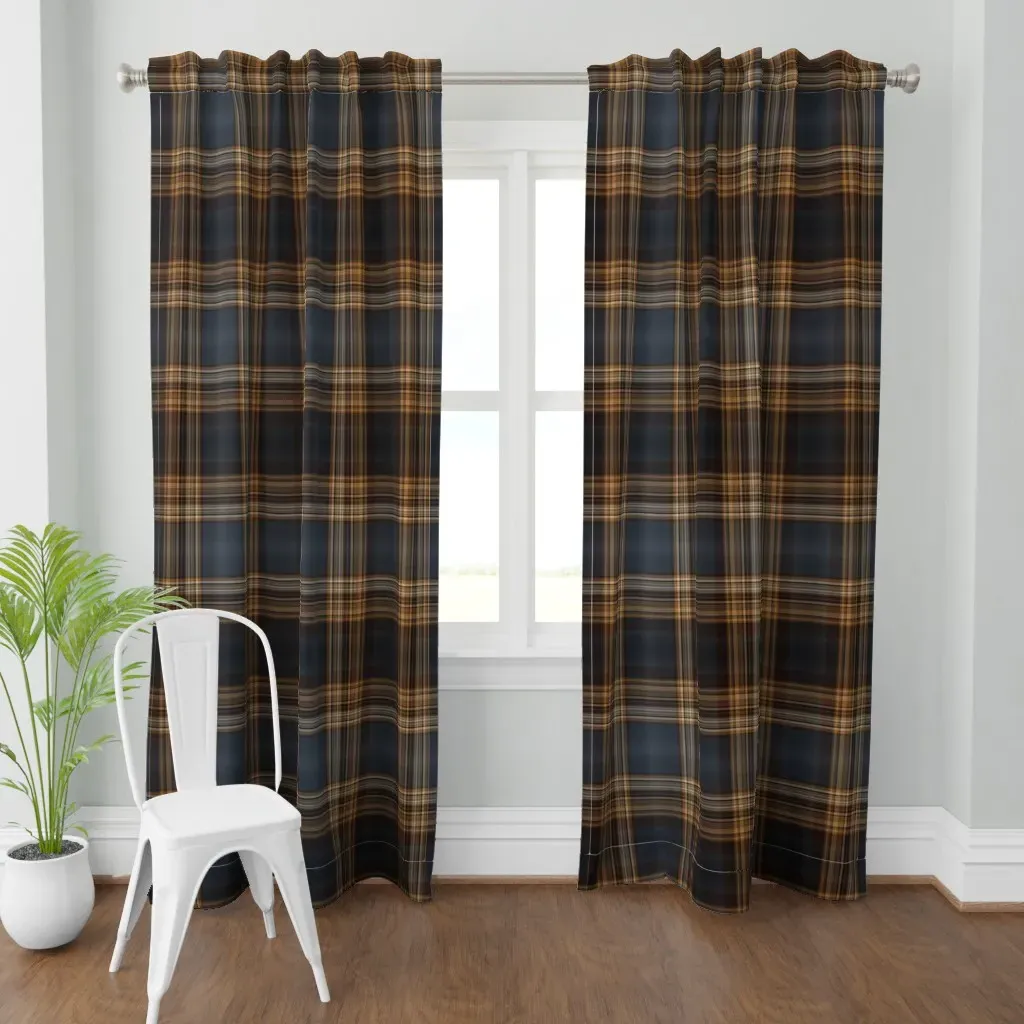 Dark Blue and Brown Fine Curtain Panel - Dark Gray product