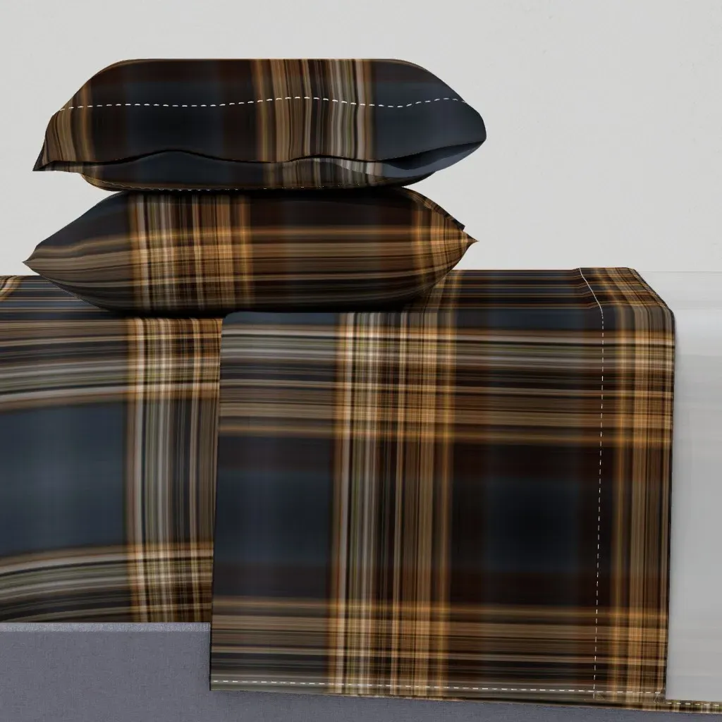 Dark Blue Brown Fine Line Plaid Queen Sheet Set - Dark Gray product