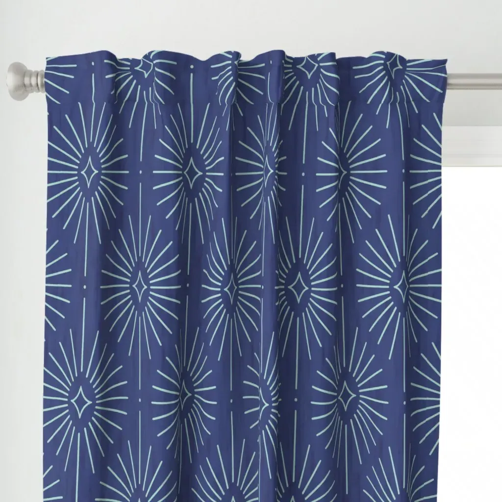Dark Blue Starburst Curtain Panel - Light Blue alternate view