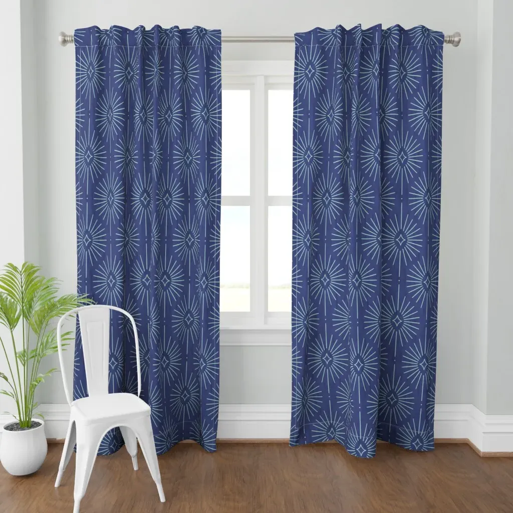 Dark Blue Starburst Curtain Panel - Light Blue product