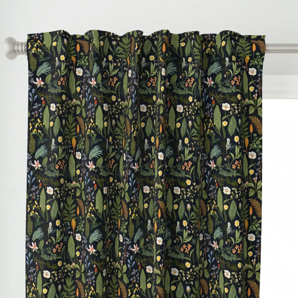 Dark Botanics Curtain Panel - Dark Green alternate view
