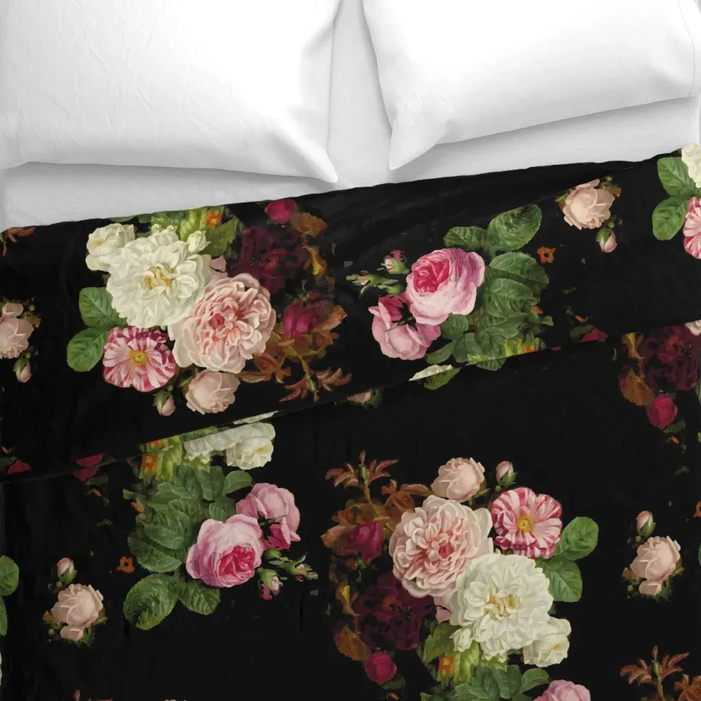 Dark Floral Black Roses Duvet Cover - Pink alternate view