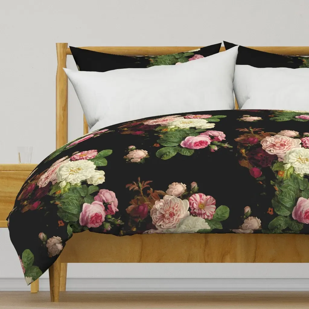 Dark Floral Black Roses Duvet Cover - Pink product