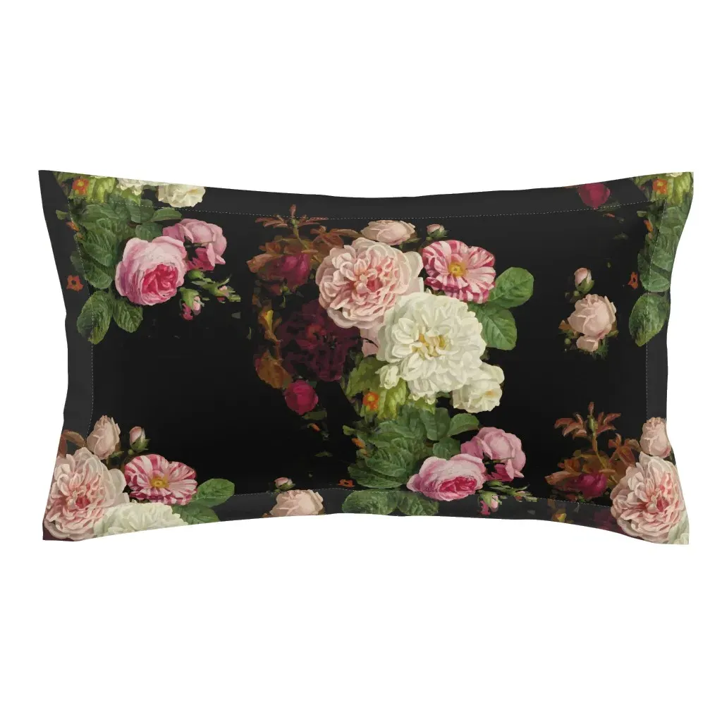 Dark Floral Black Roses King Pillow Sham - Pink product