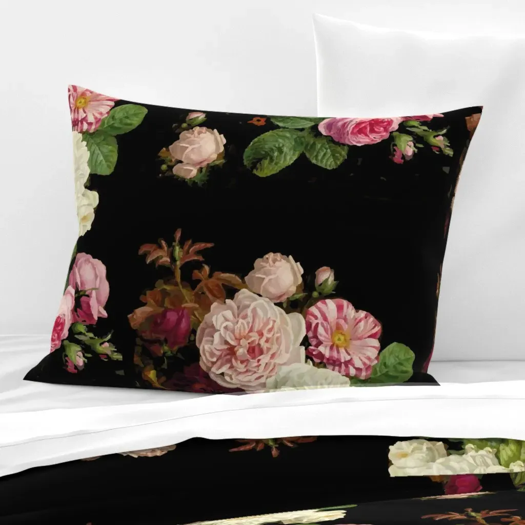 Dark Floral Black Roses Standard Knife Edge Cushion - Pink, Cotton Sateen product