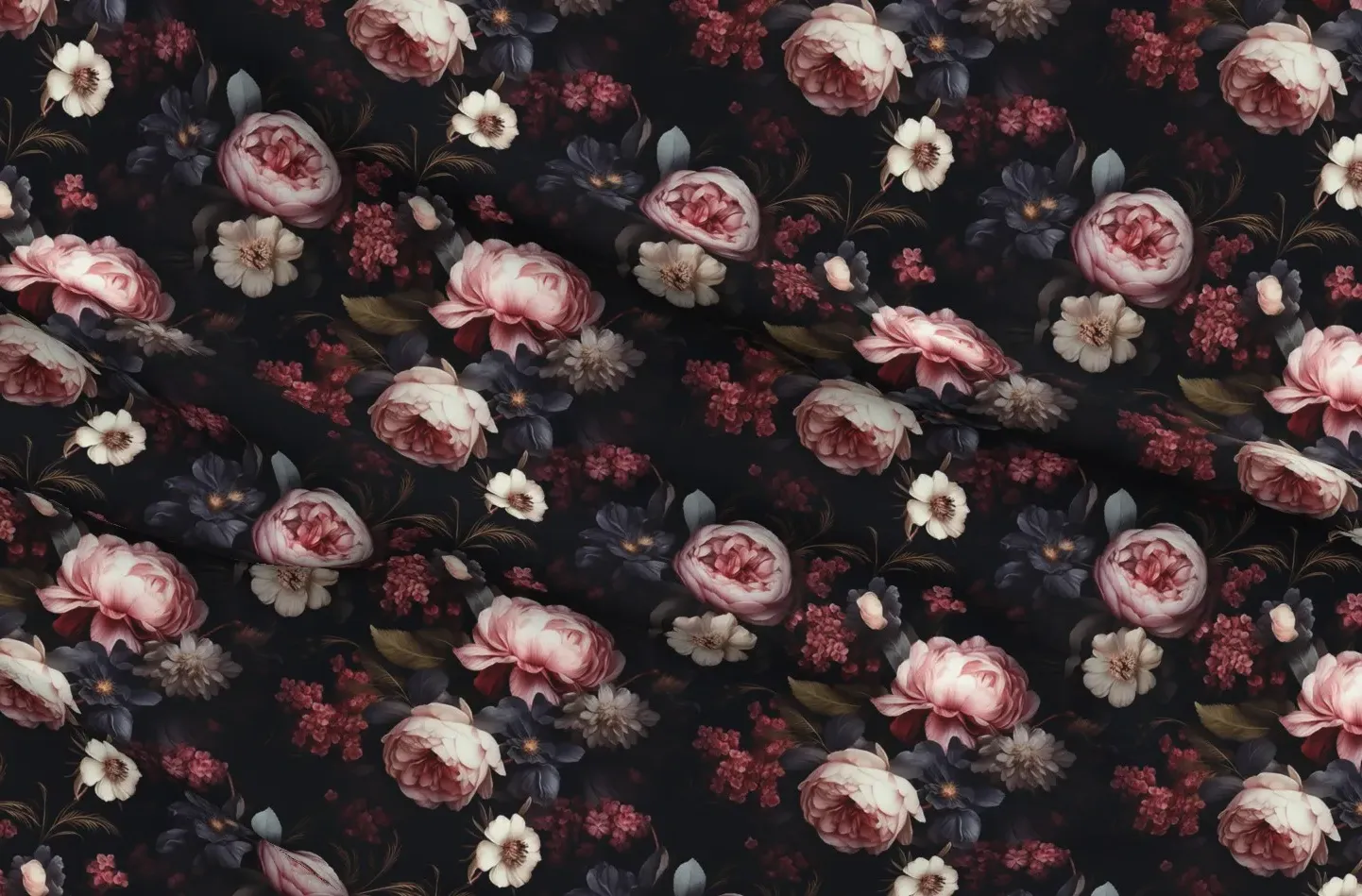 Dark Floral Japanese Zen Fabric Yardage - Dusty Rose product
