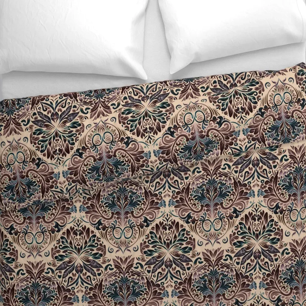 Dark Flower Ornament Duvet Cover - Burgundy alternate view