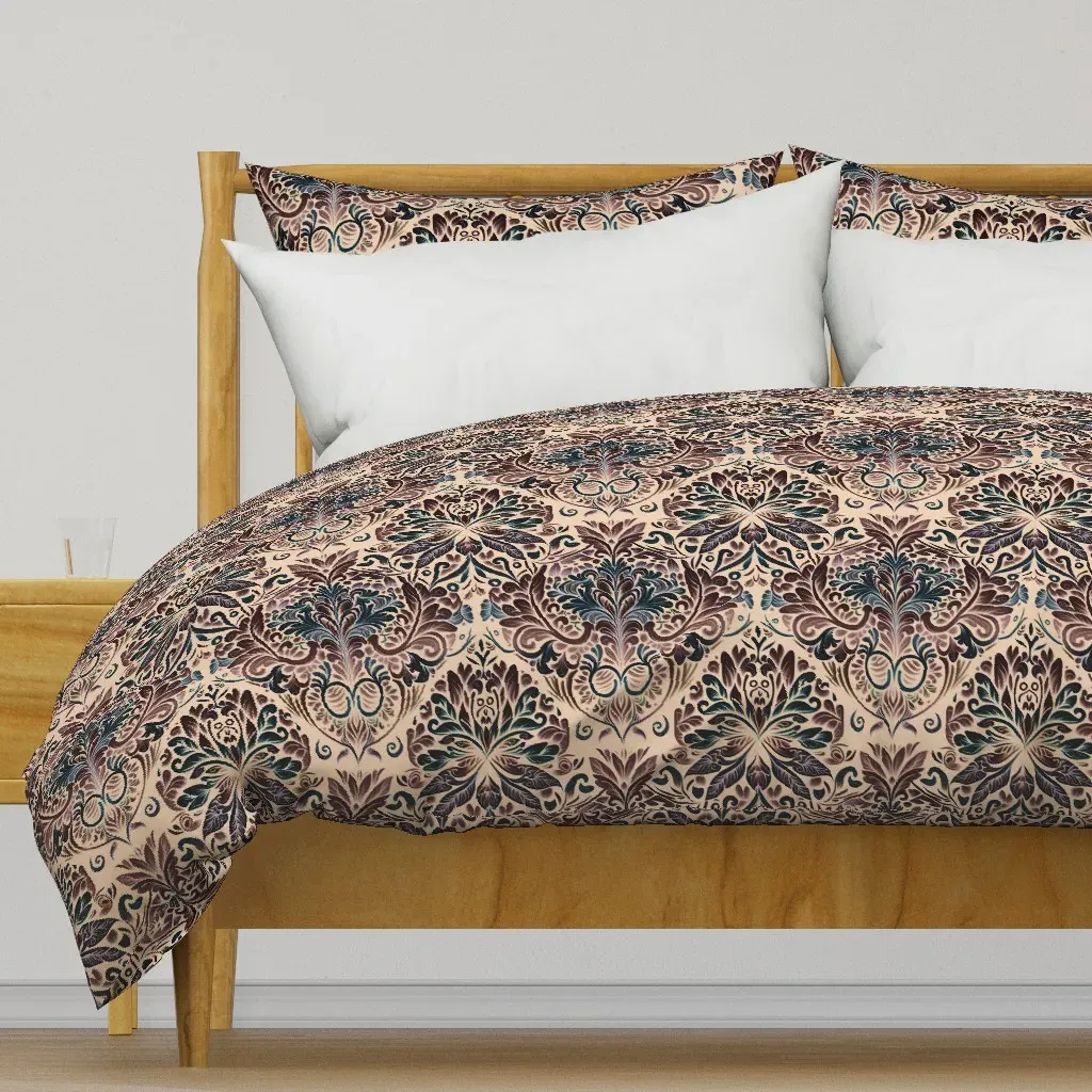 Dark Flower Ornament Duvet Cover - Burgundy product