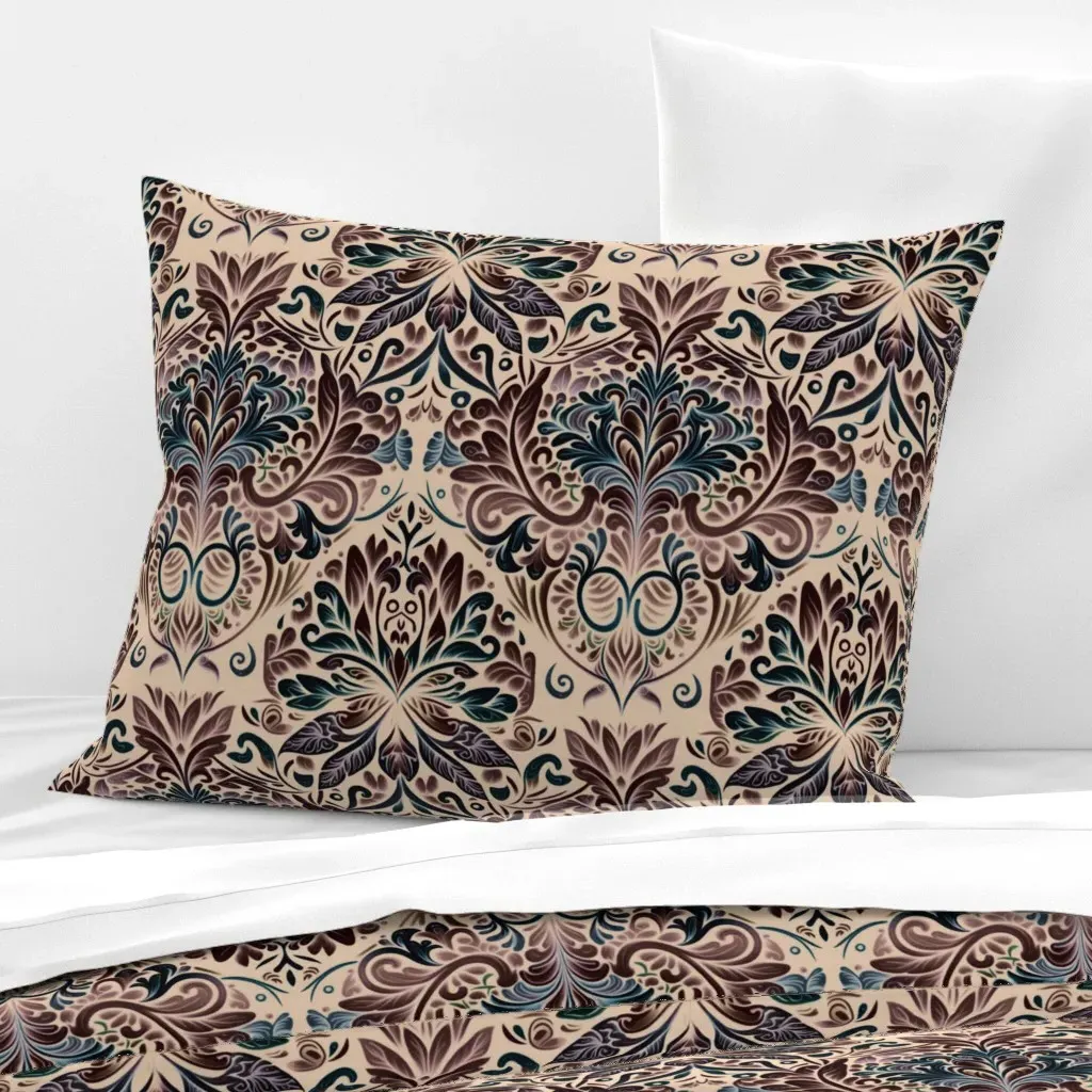 Dark Flower Ornament Standard Knife Edge Cushion - Burgundy, Cotton Sateen product