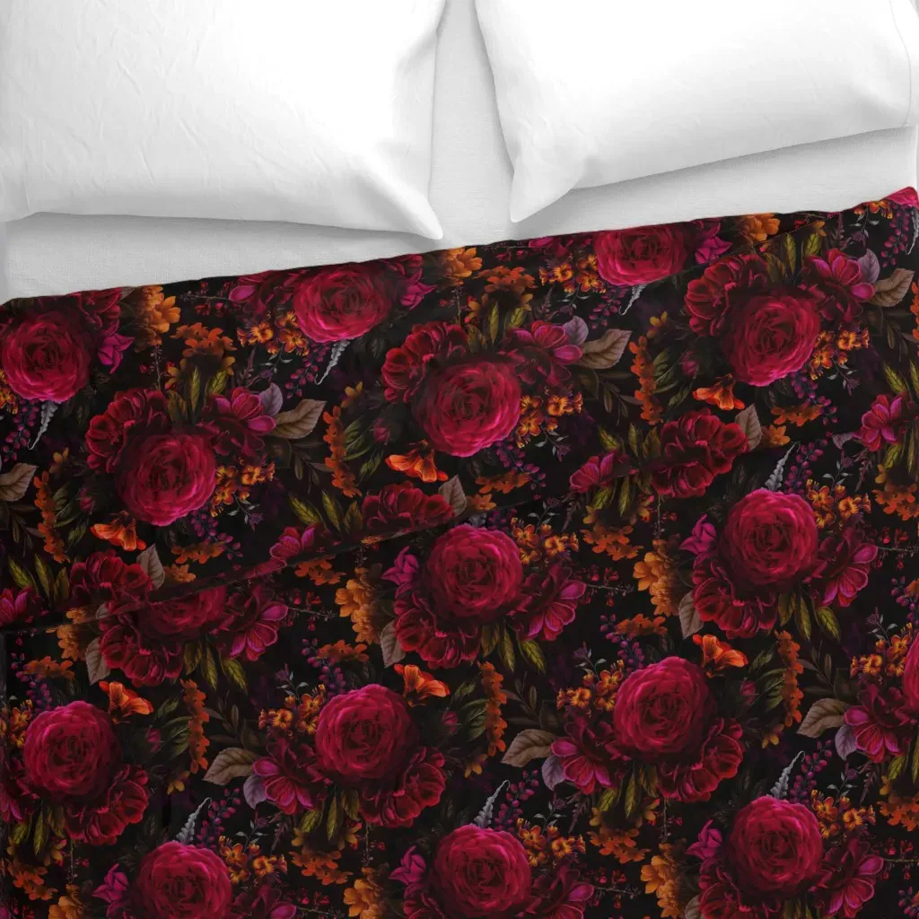 Dark Gothic Peonies Baroque Duvet Cover - Crimson Red alternate view