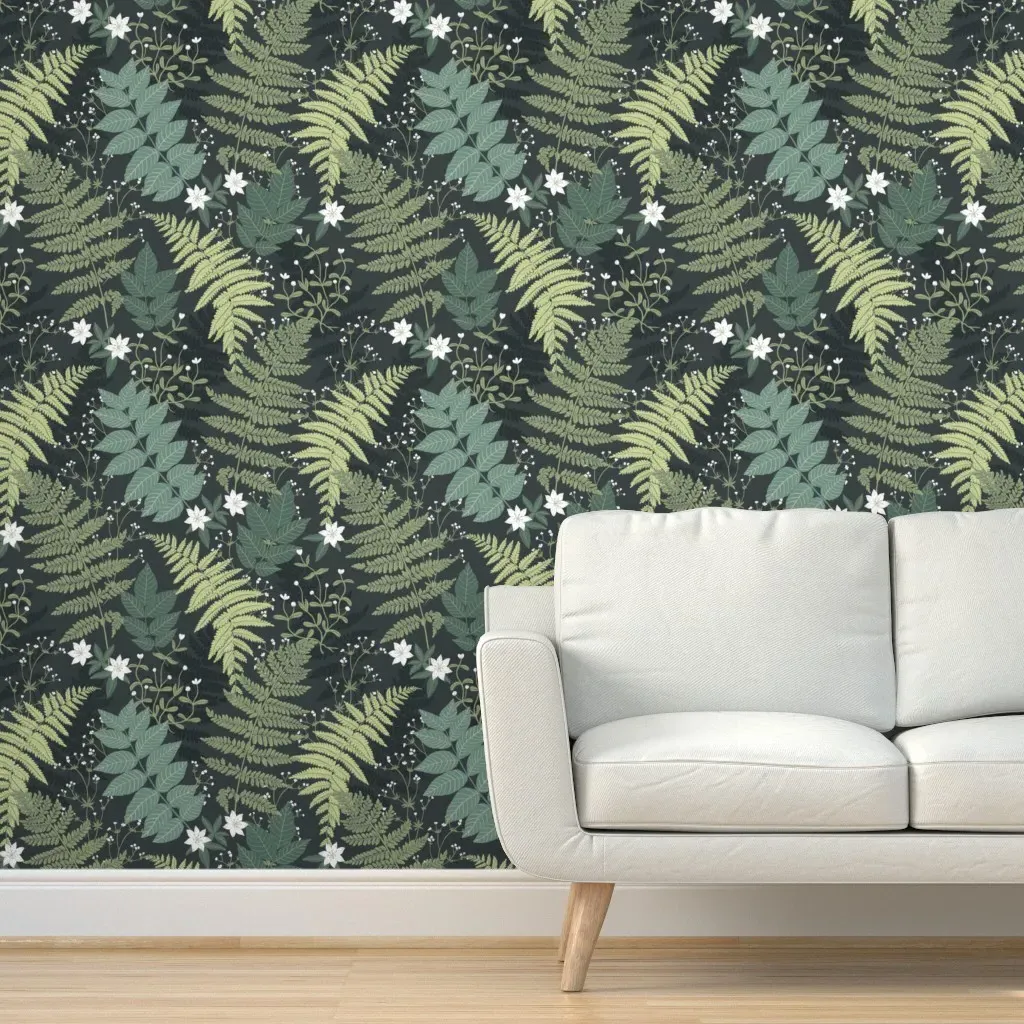 Dark Green Forest Leaves Ferns Peel and Stick Wallpaper - Green product