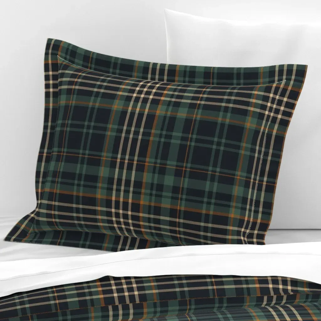 Dark Green Plaid Standard Flanged Pillow Sham - Green, Cotton Sateen product