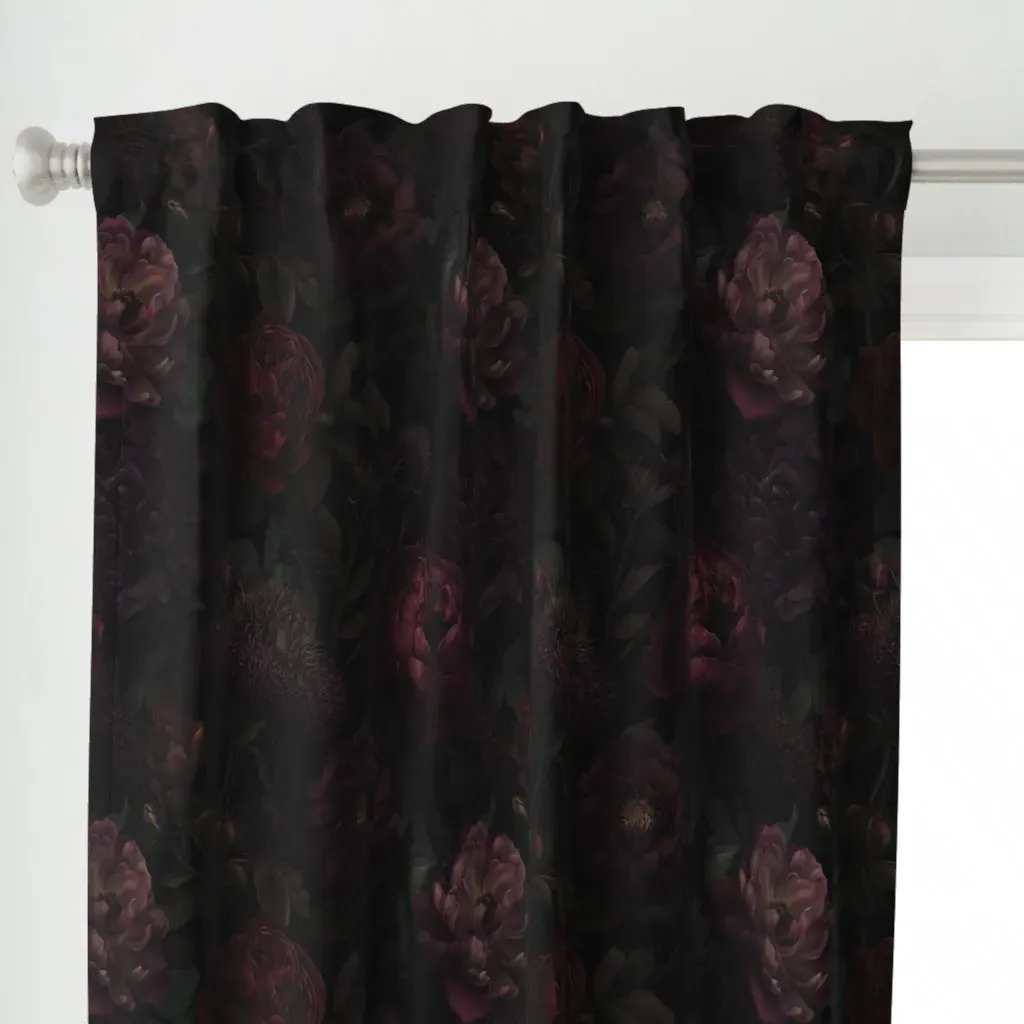 Dark Jewel Tone Floral Curtain Panel - Burgundy alternate view