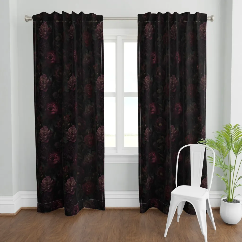 Dark Jewel Tone Floral Curtain Panel - Burgundy product