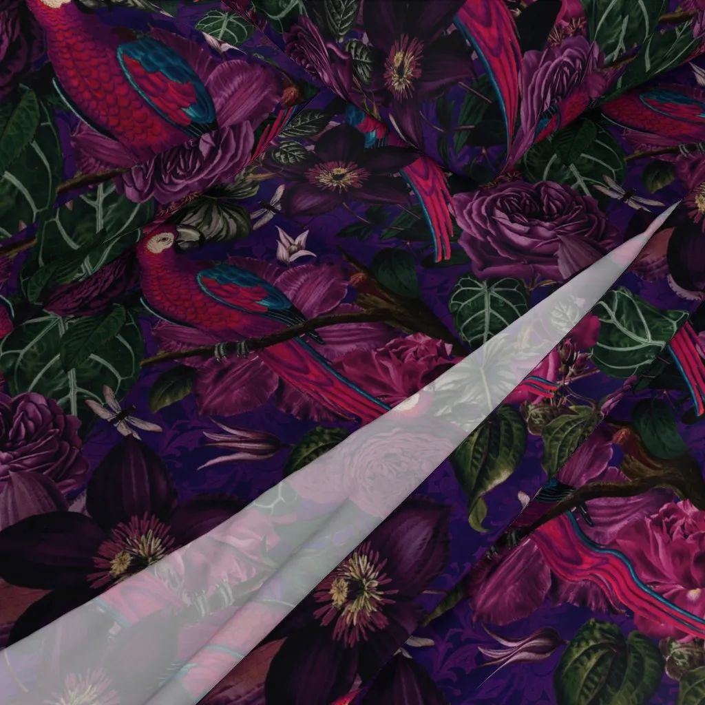 Dark Jungle Birds Tropical Pattern Queen Sheet Set - Crimson alternate view