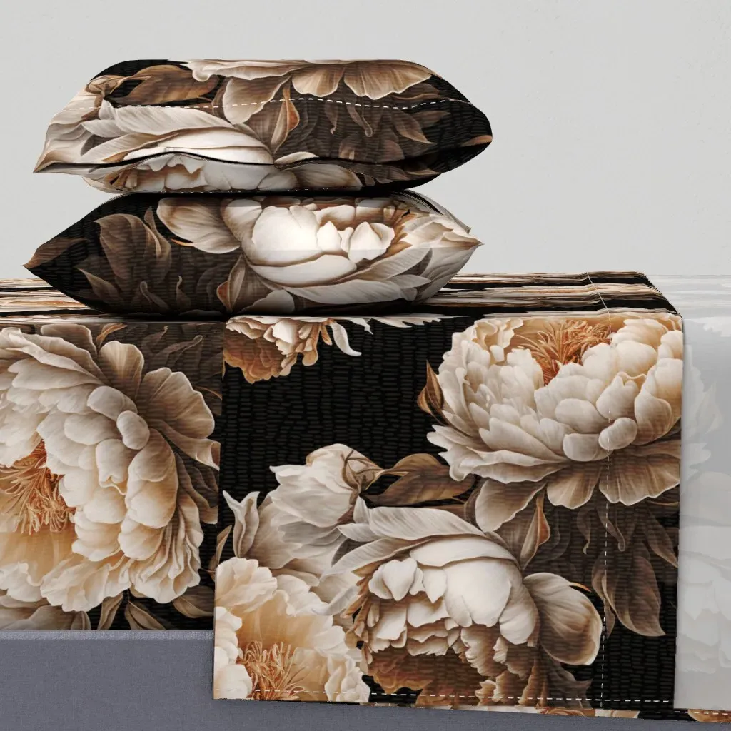 Dark Large Peonies Boho Floral Queen Sheet Set - Off-White product