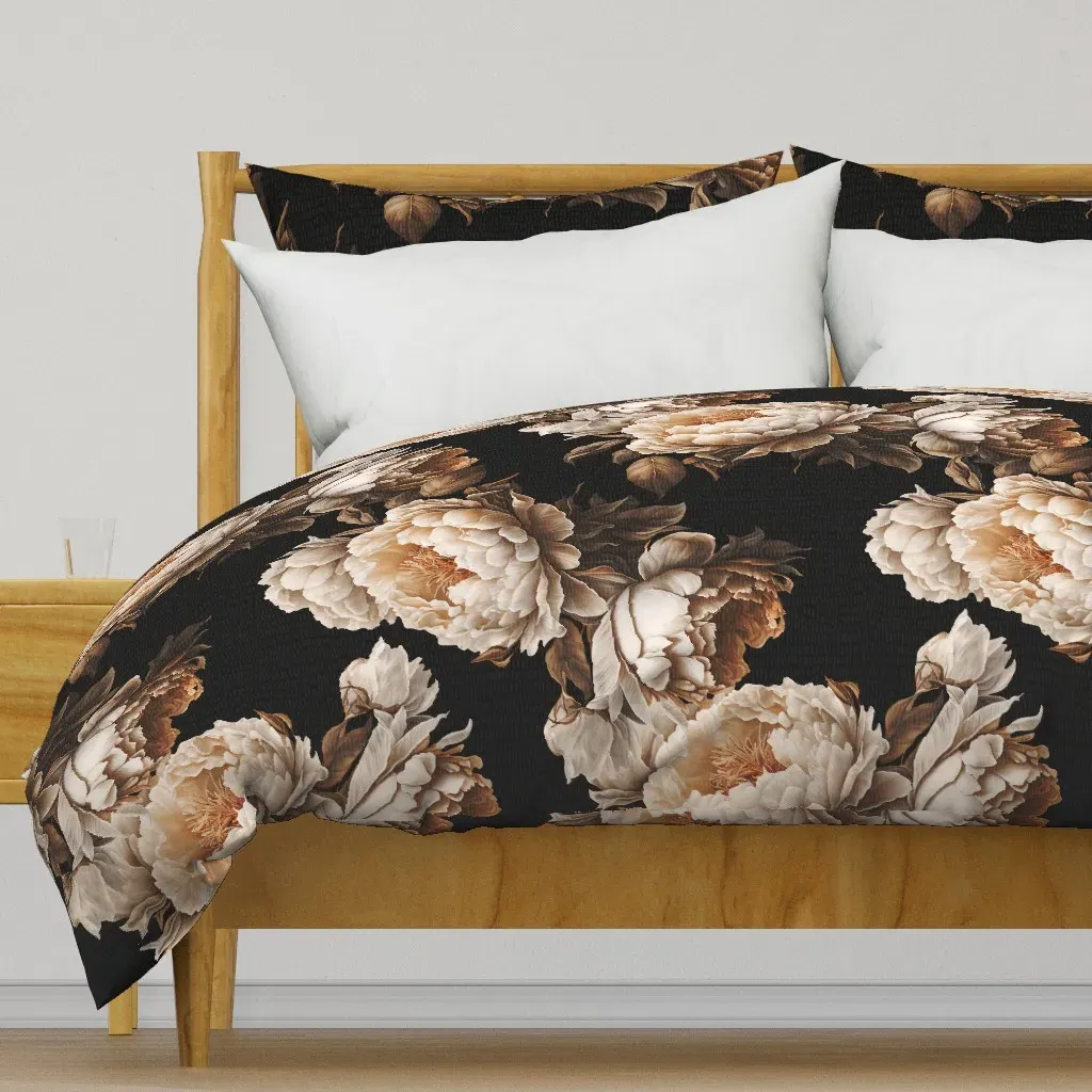 Dark Large Peonies Boho Retro Duvet Cover - Off-White product