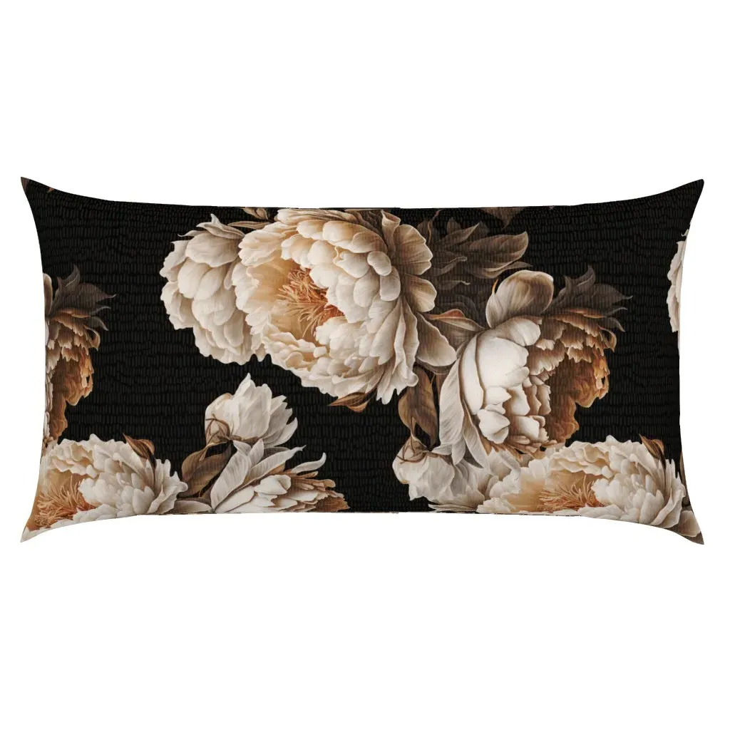 Dark Large Peonies Boho Retro Floral King Pillow Sham - Off-White product