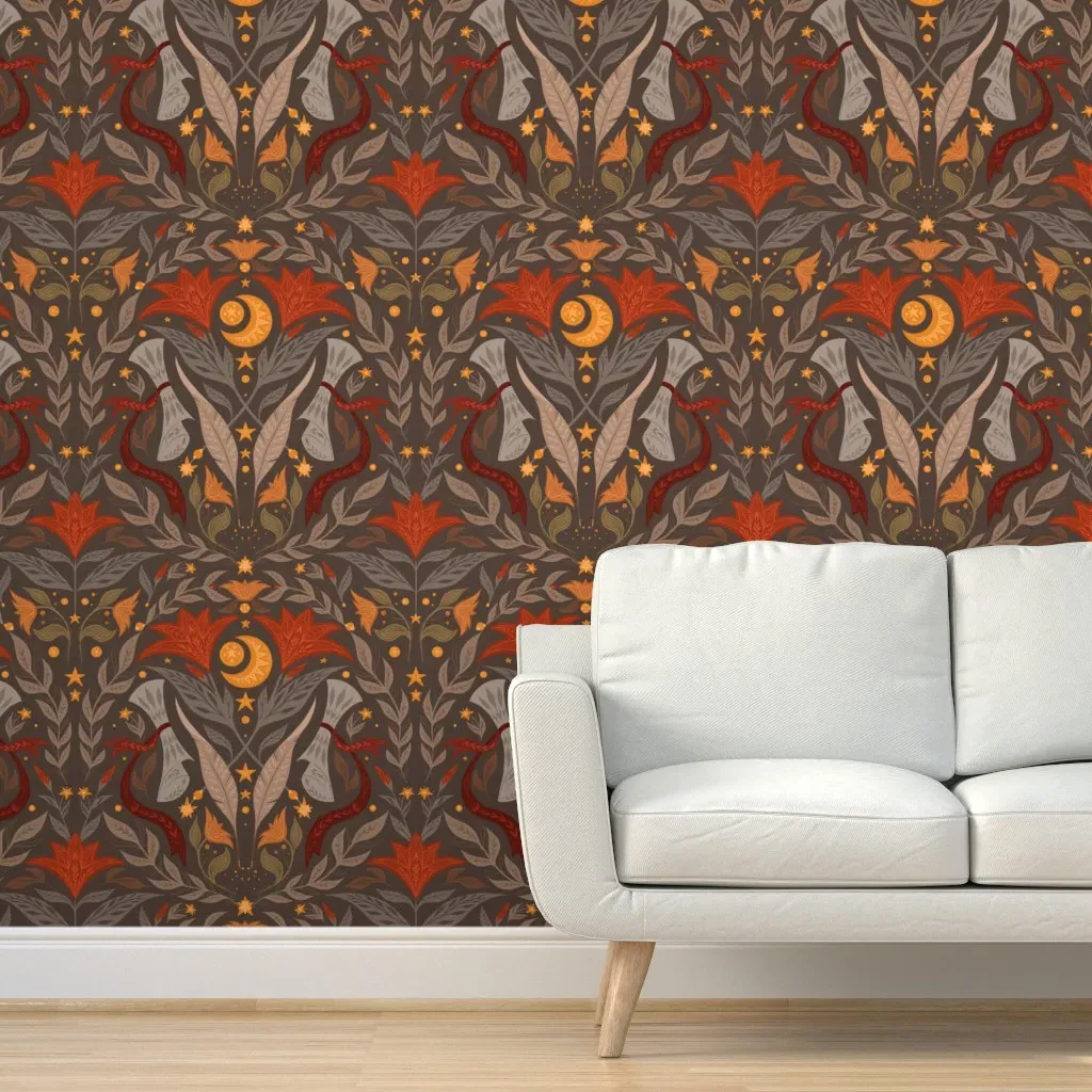 Dark Magic Pattern Peel and Stick Wallpaper - Burnt Orange product