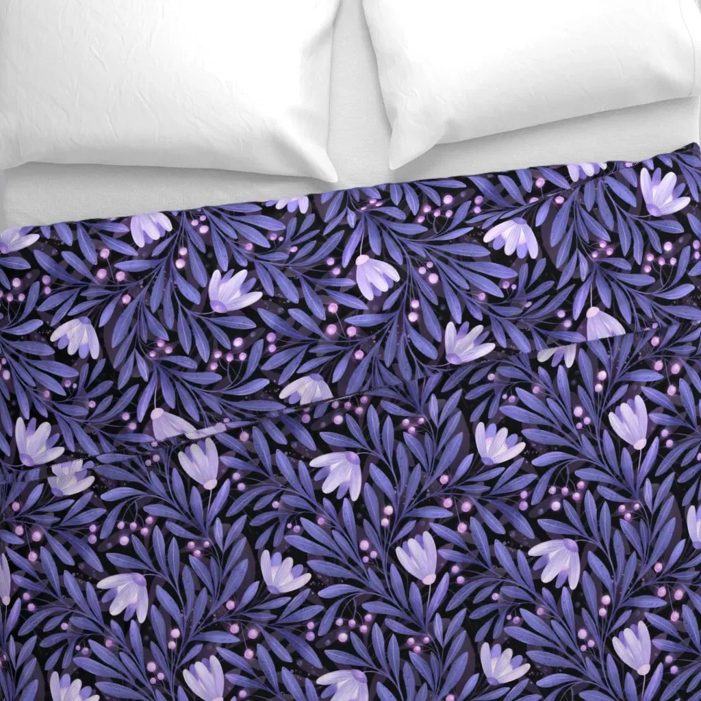 Dark Moody Botanical Leaves Duvet Cover - Periwinkle alternate view