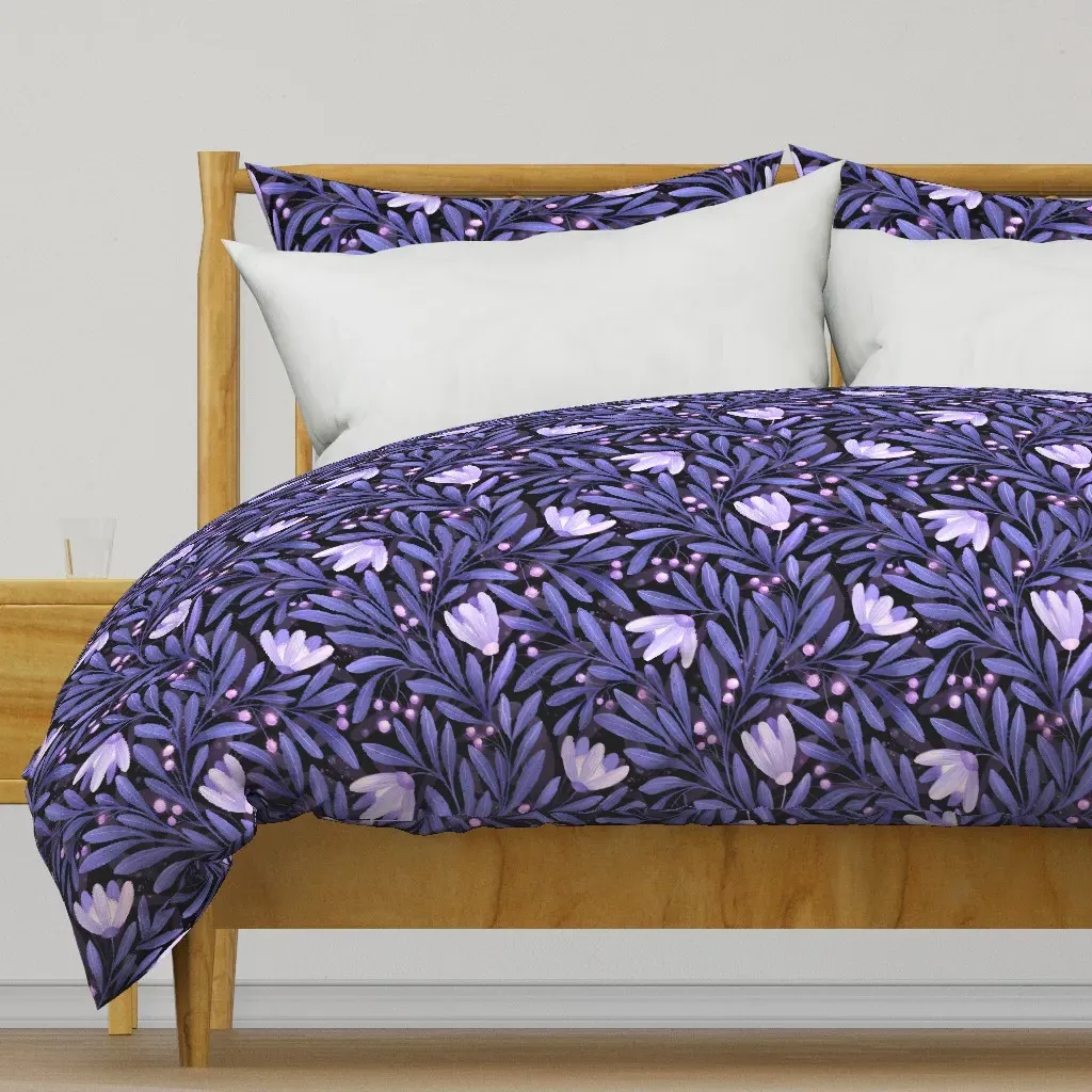 Dark Moody Botanical Leaves Duvet Cover - Periwinkle product