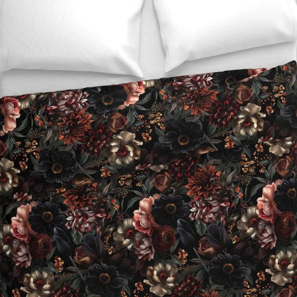Dark Moody Romantic Florals Duvet Cover - Dark Burgundy alternate view
