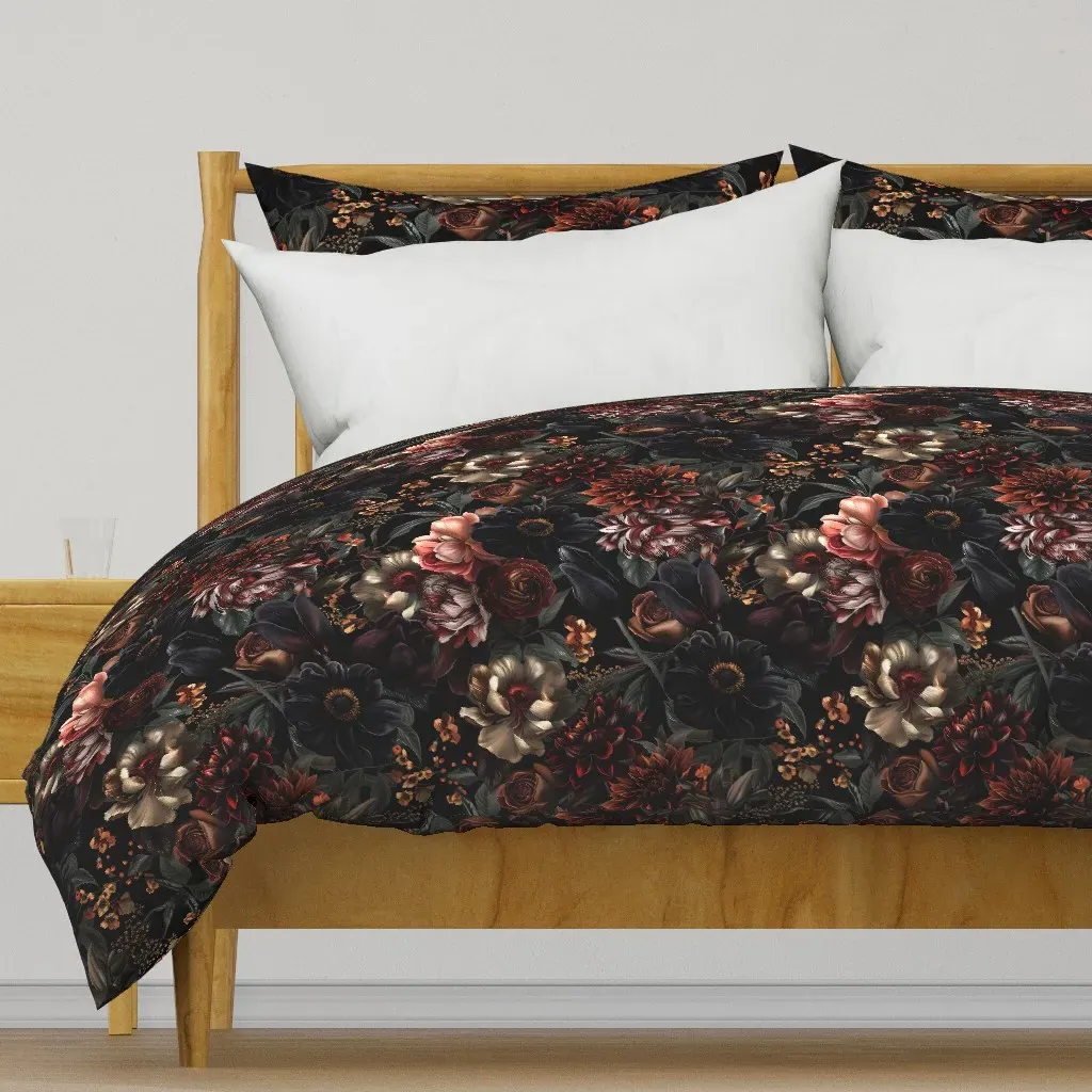 Dark Moody Romantic Florals Duvet Cover - Dark Burgundy product