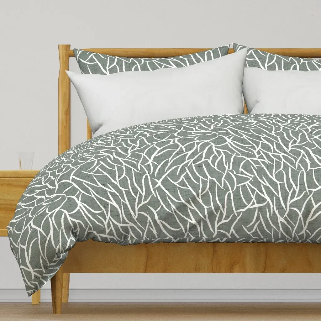 Dark Moss Sage Green Boho Bare Duvet Cover - White product