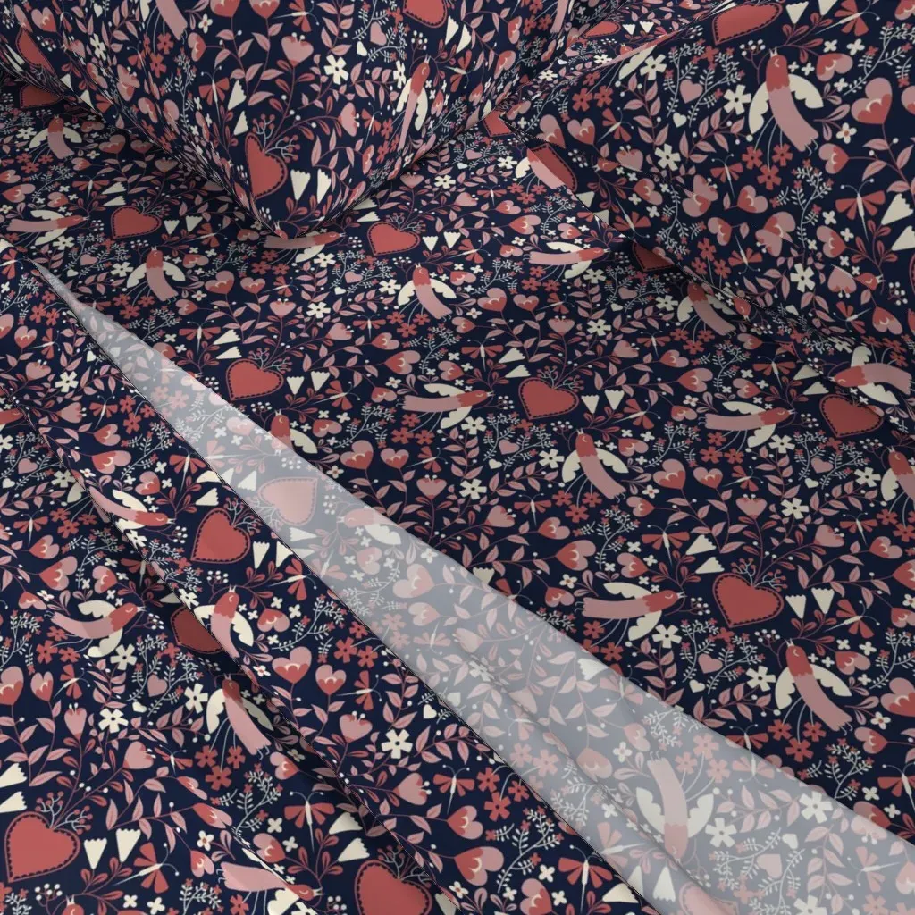 Dark Navy Love Birdies Queen Sheet Set - Dusty Rose alternate view