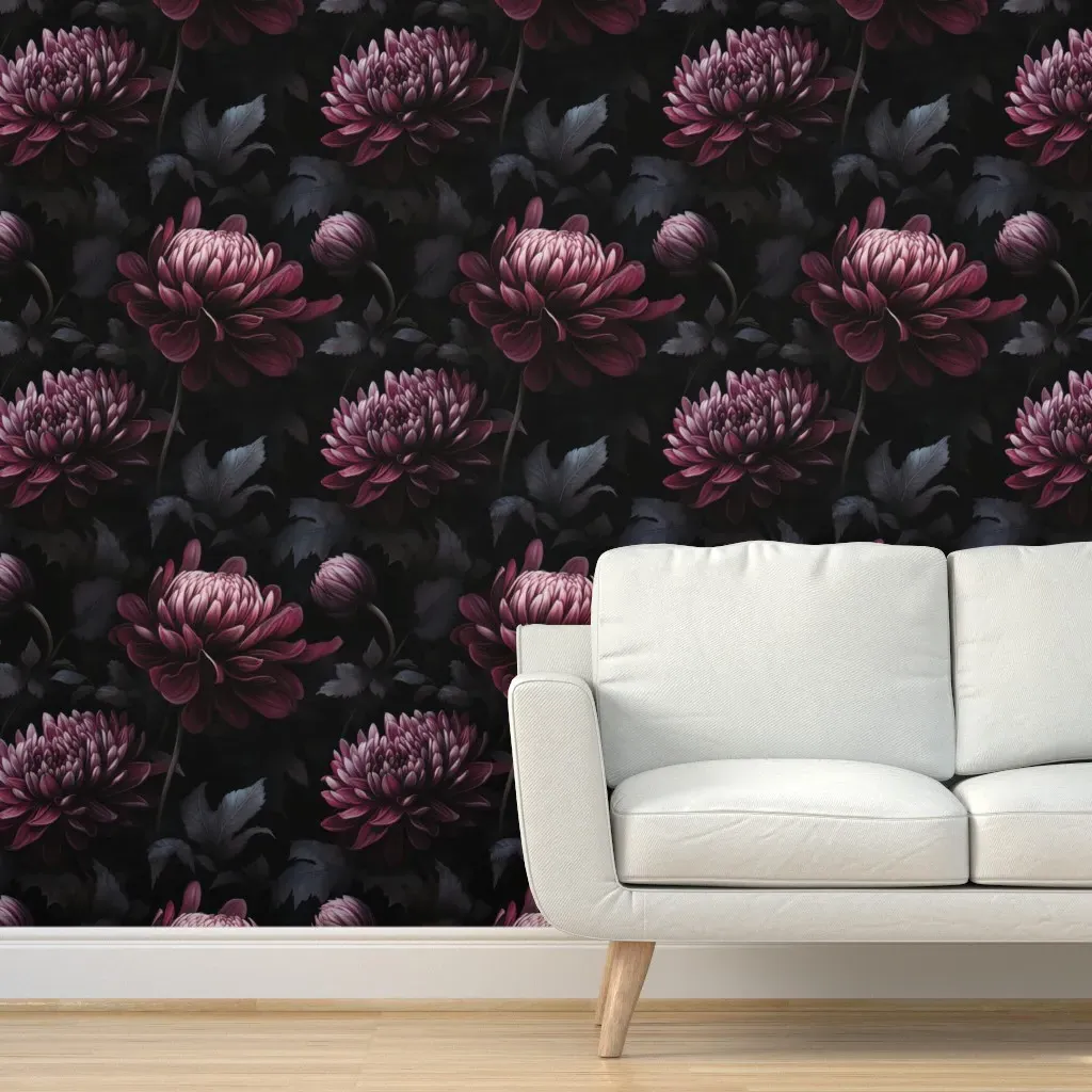 Dark Purple Dahlia Floral Peel and Stick Wallpaper - Dark Crimson product