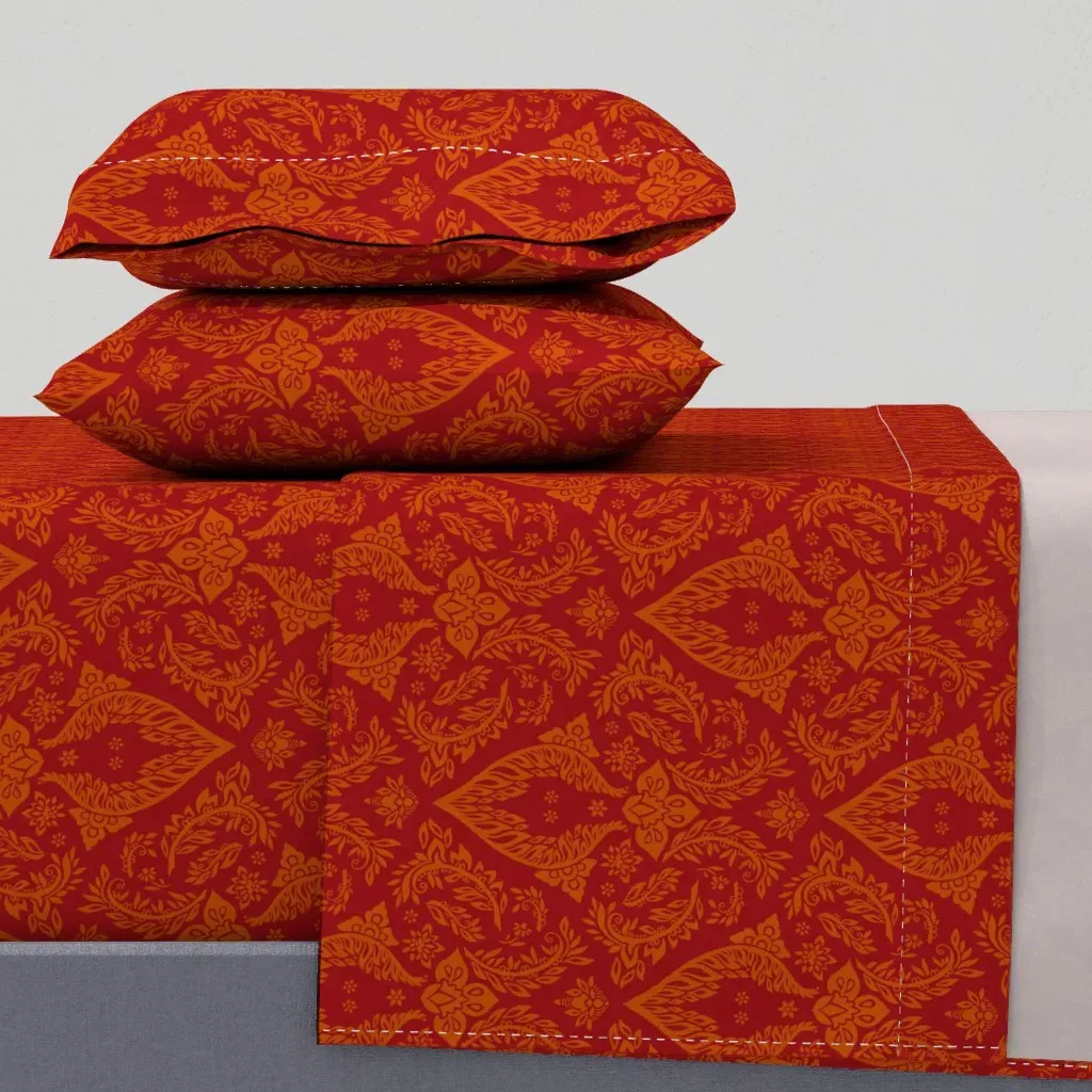 Dark Red Classic Damask Full Sheet Set - Burnt Orange product