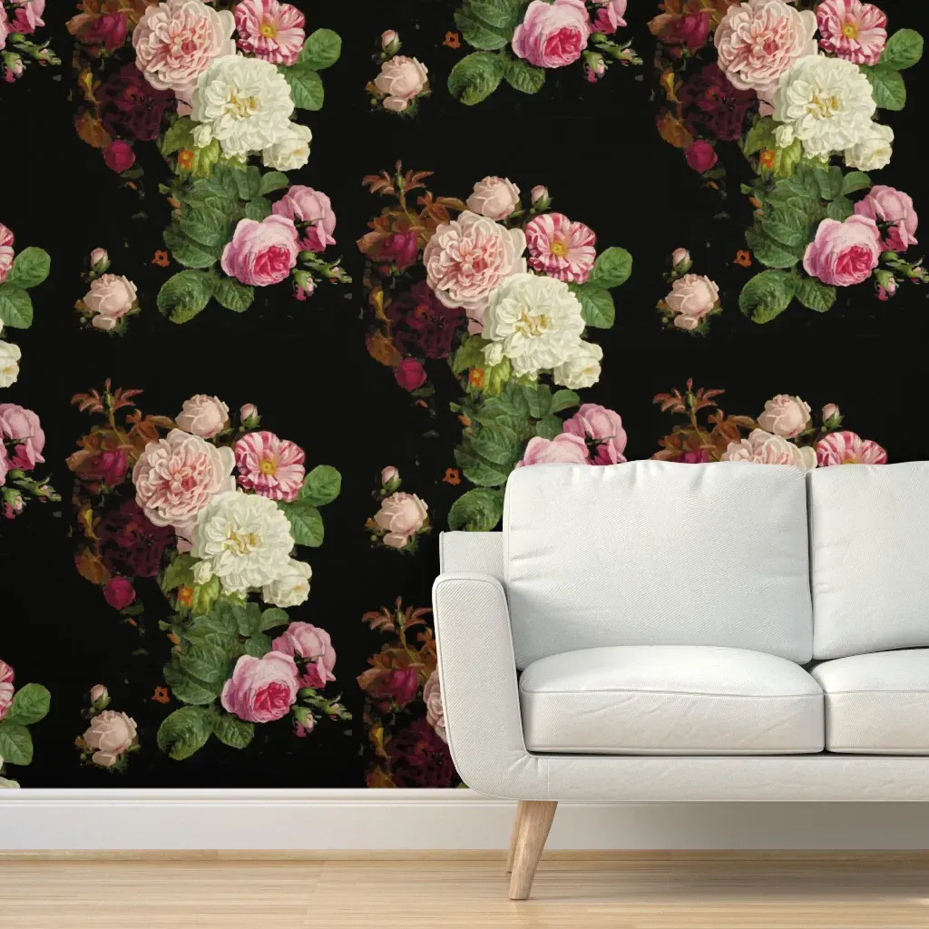 Dark Roses Floral Peel and Stick Wallpaper - Black, Pink product