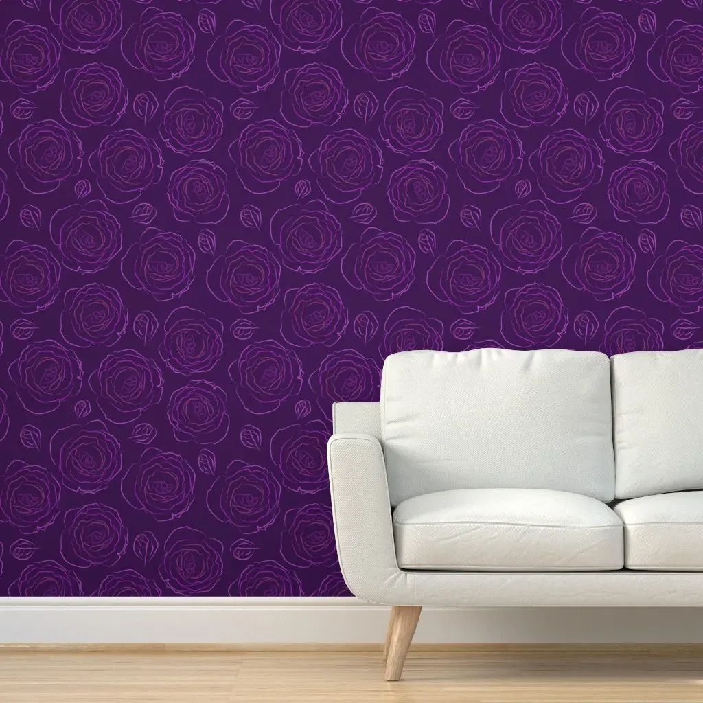 Dark Roses Peel and Stick Wallpaper - Purple product
