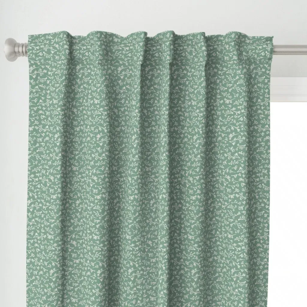 Dark Sage Floral Blender Curtain Panel - White alternate view