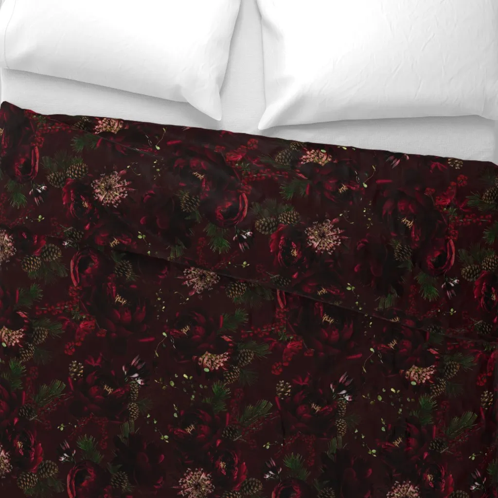 Dark Vintage Flower Winter Duvet Cover - Burgundy alternate view