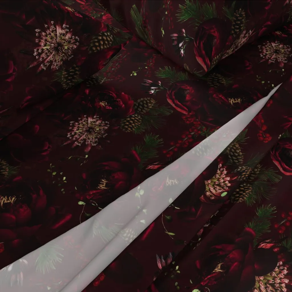 Dark Vintage Flower Winter Garden Twin XL Sheet Set - Burgundy alternate view