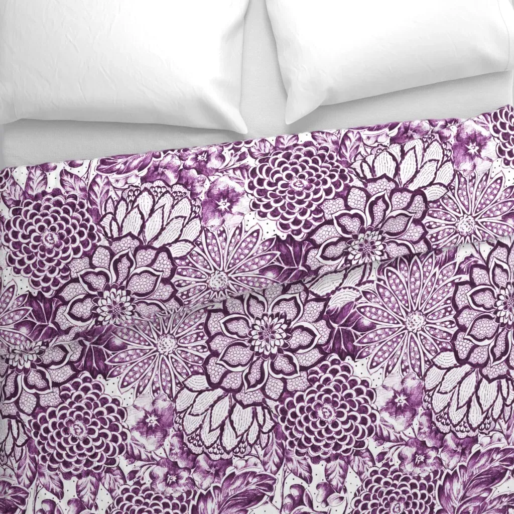 Dark Violet Lace Floral Duvet Cover - Purple alternate view
