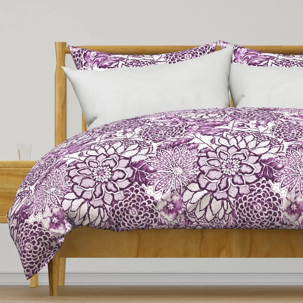 Dark Violet Lace Floral Duvet Cover - Purple product