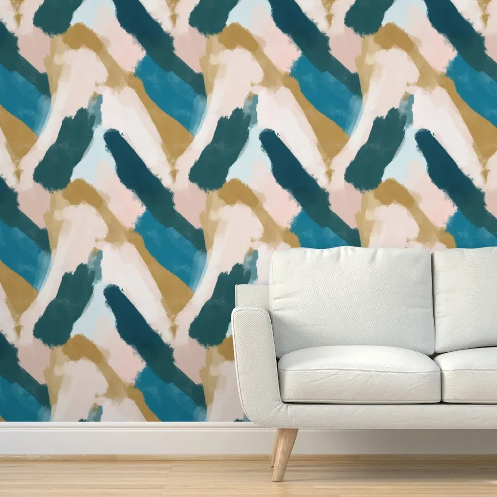 Daubed Abstract Paintscape Peel and Stick Wallpaper - Gold, Blue product